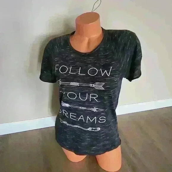 Follow Your Dreams Women's Gray Hi Low Marled SS Tee Shirt Size Small - Picture 3 of 7